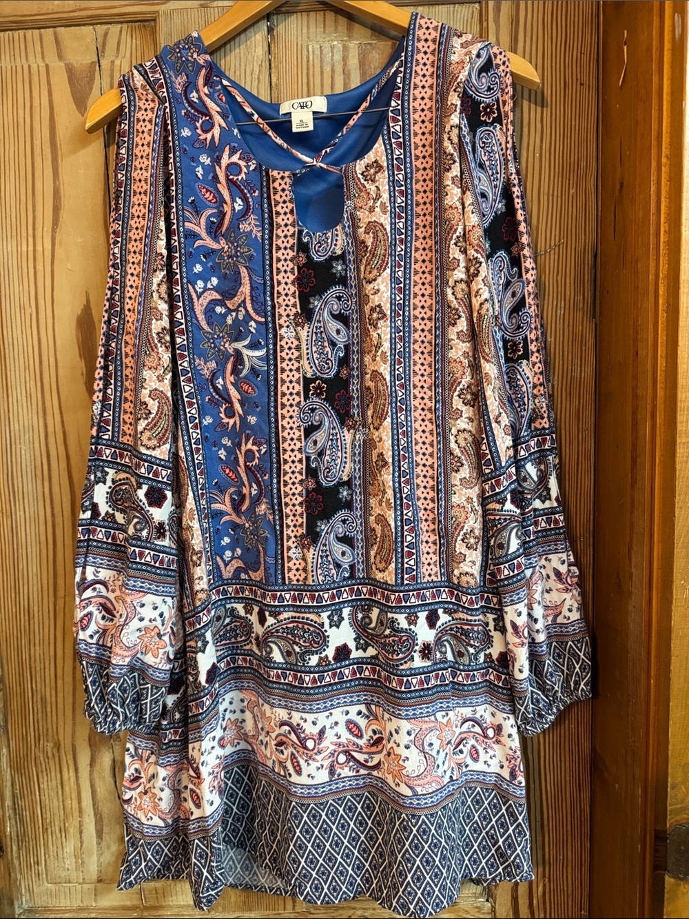 Cato XL Navy and peach Paisley Long Sleeve Dress